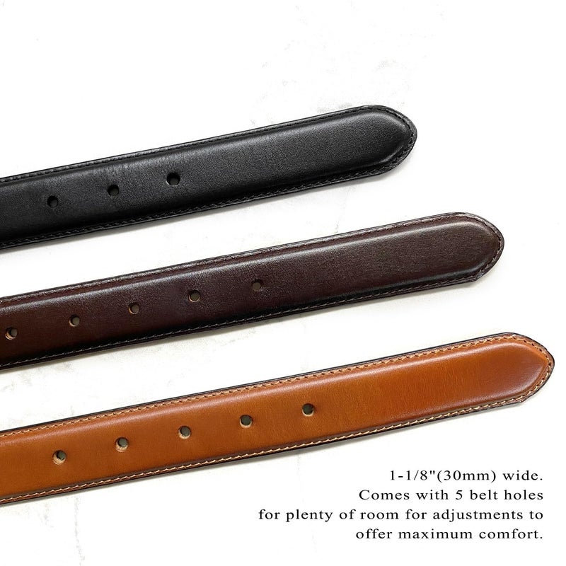 Belts.com حزام بيلتس.كوم HJ-10 للرجال من الجلد الطبيعي المعالج بالزيت حزام كلاسيكي عريض 1-1/8" (30 مم) (بني، 40)  - Image 5